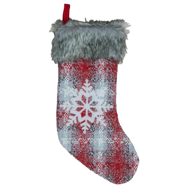 Christmas Stocking Large Vintage Red With White Fur Trim 18
